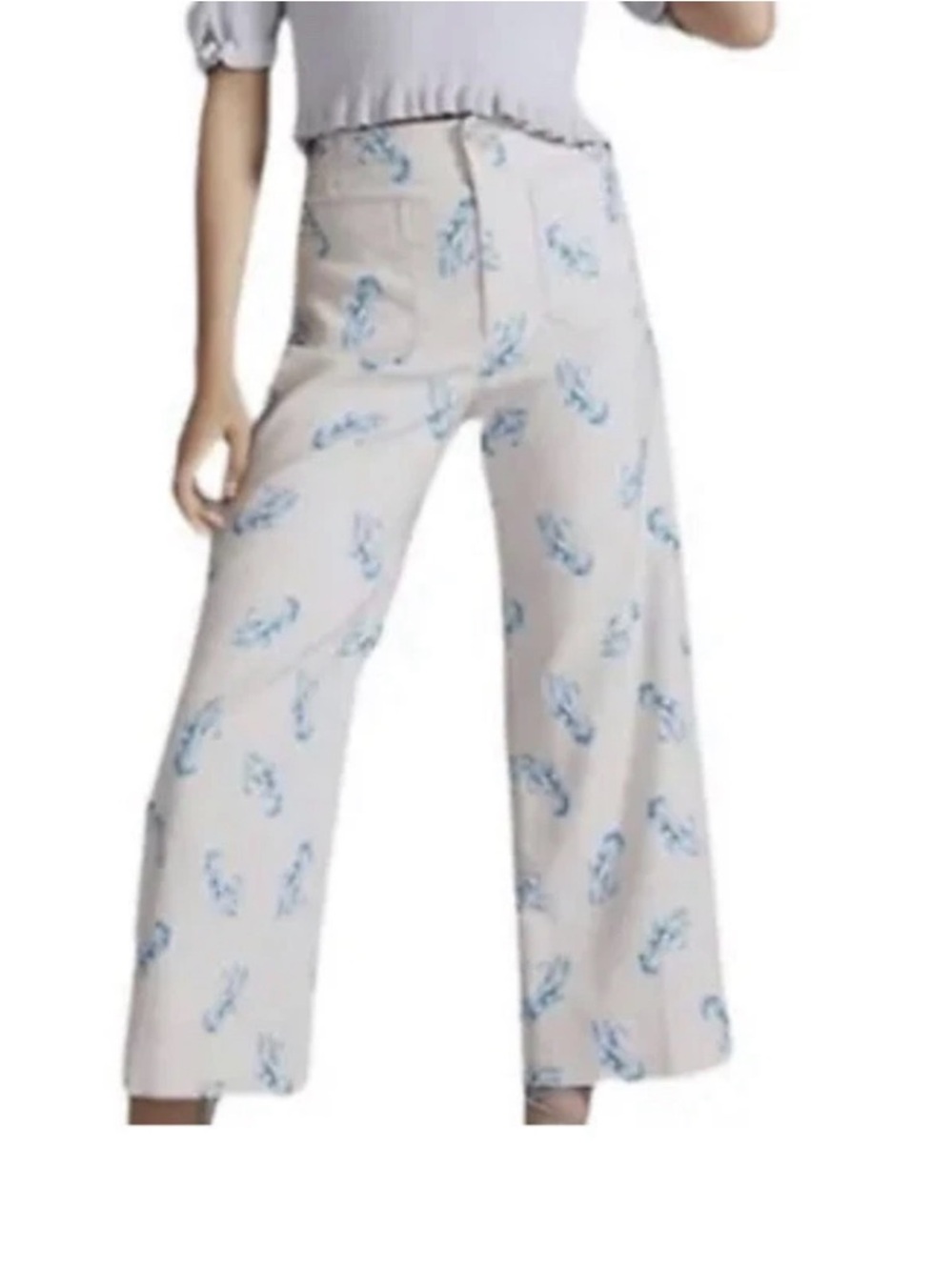 Maeve x Anthropologie Colette Blue Lobster Wide Leg High Rise Crop 25 Linen